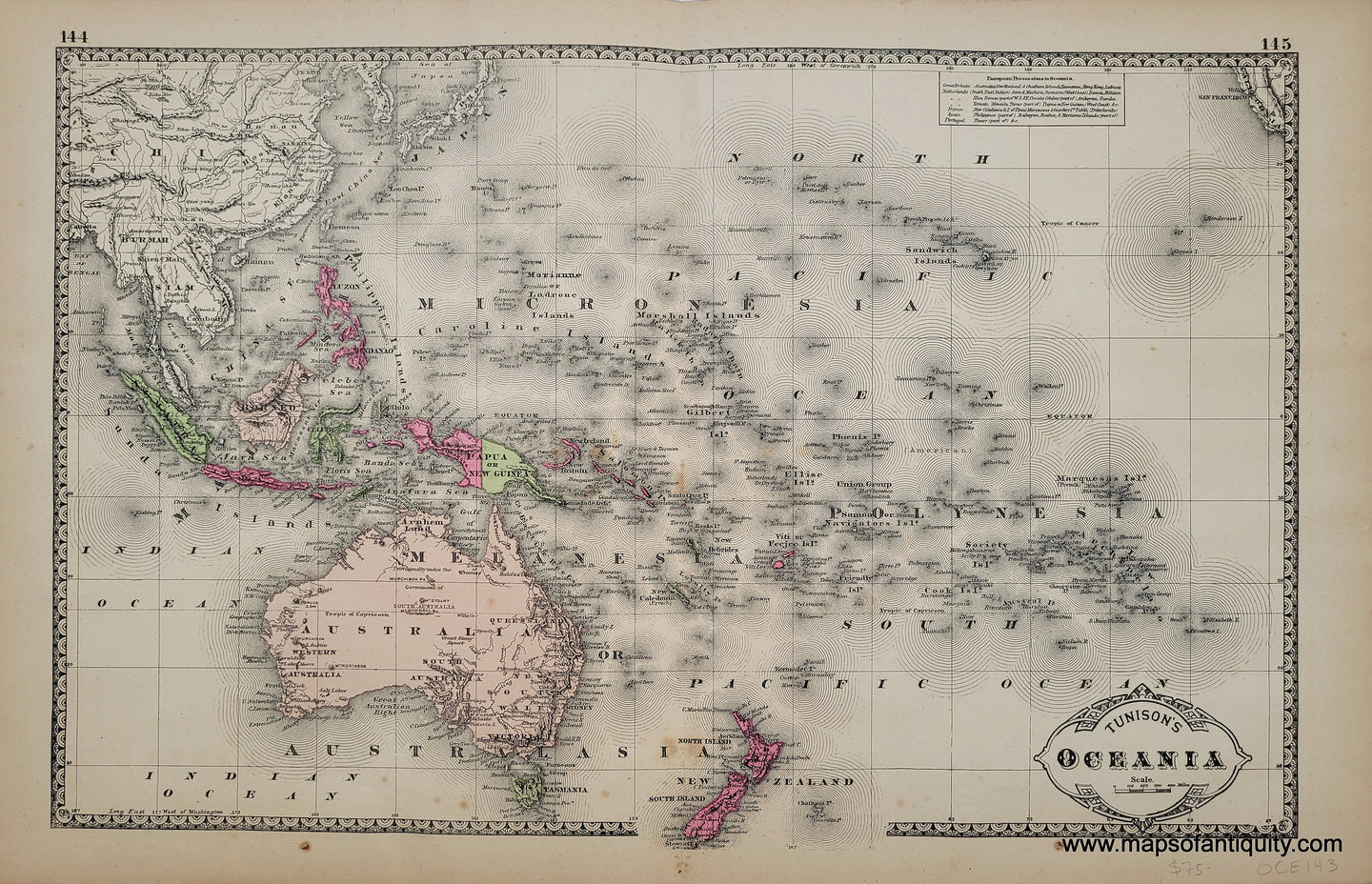 1887 - Tunison's Oceania - Antique Map