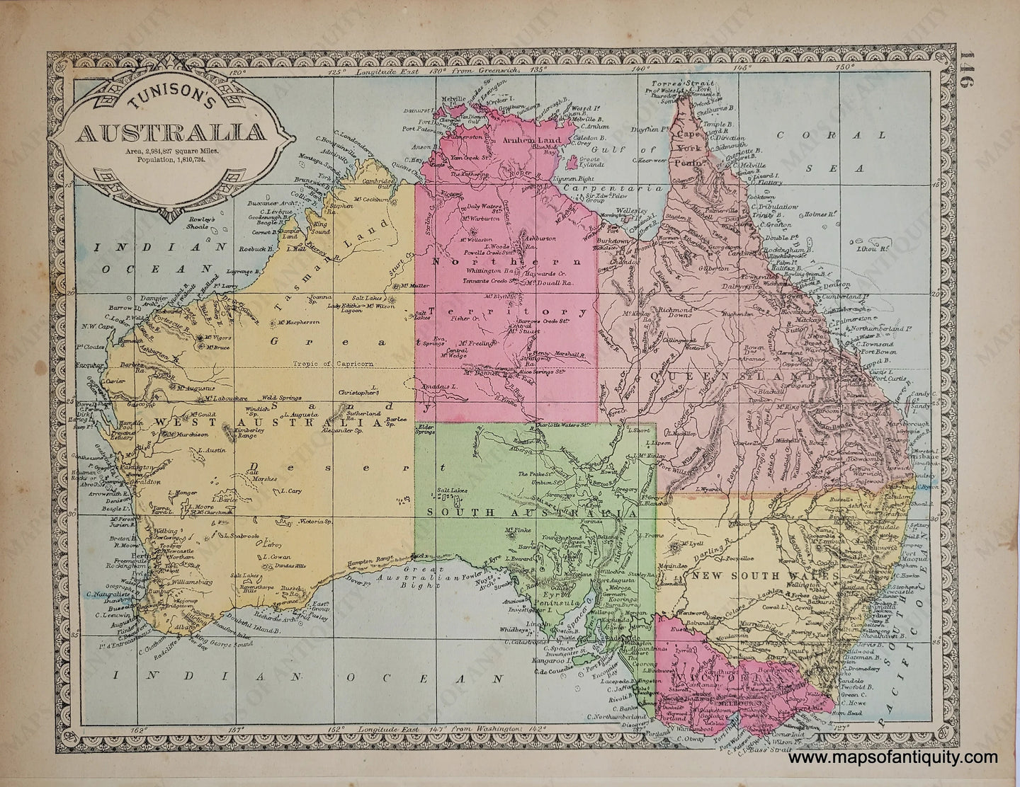 Antique-Print-Double-sided-sheet-with-multiple-maps:-Centerfold---Tunison's-Oceania-;-versos:-Tunison's-Algeria-Tunis-and-Marocco-/-Tunison's-Australia-Oceania--1888-Tunison-Maps-Of-Antiquity-1800s-19th-century