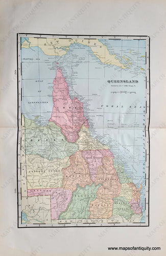 Genuine-Antique-Map-Queensland-1903-Cram-Maps-Of-Antiquity
