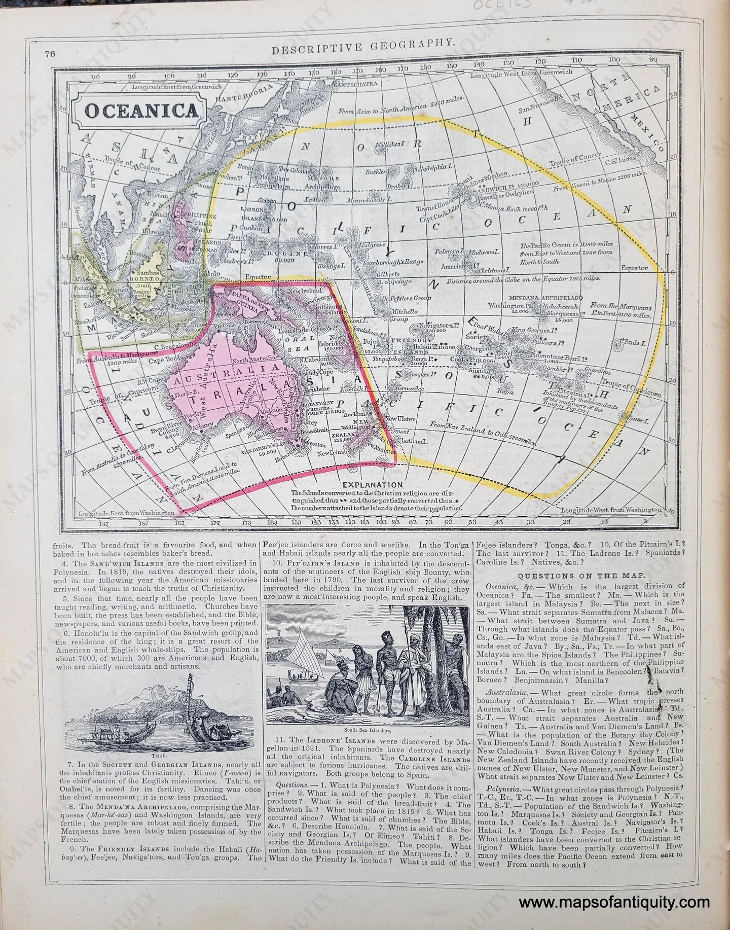 Genuine-Antique-Hand-Colored-Map-Oceanica-1850-Mitchell-Thomas-Cowperthwait-Co--Maps-Of-Antiquity