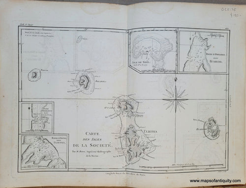 Genuine-Antique-Map-Society-Islands-Polynesia---Carte-des-Isles-de-la-Societe-1788-Bonne-Desmarest-Maps-Of-Antiquity