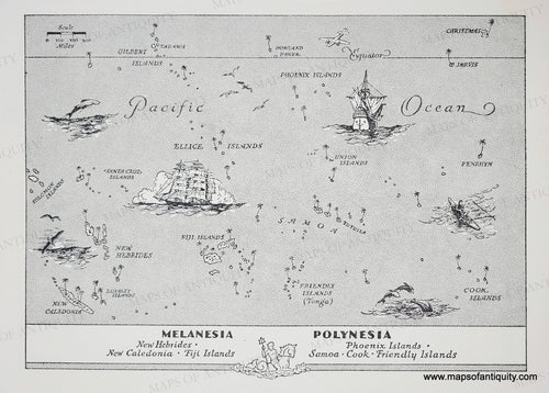 Genuine-Vintage-Map-Melanesia-Polynesia-1945-J-B-Lippincott-Company-Maps-Of-Antiquity