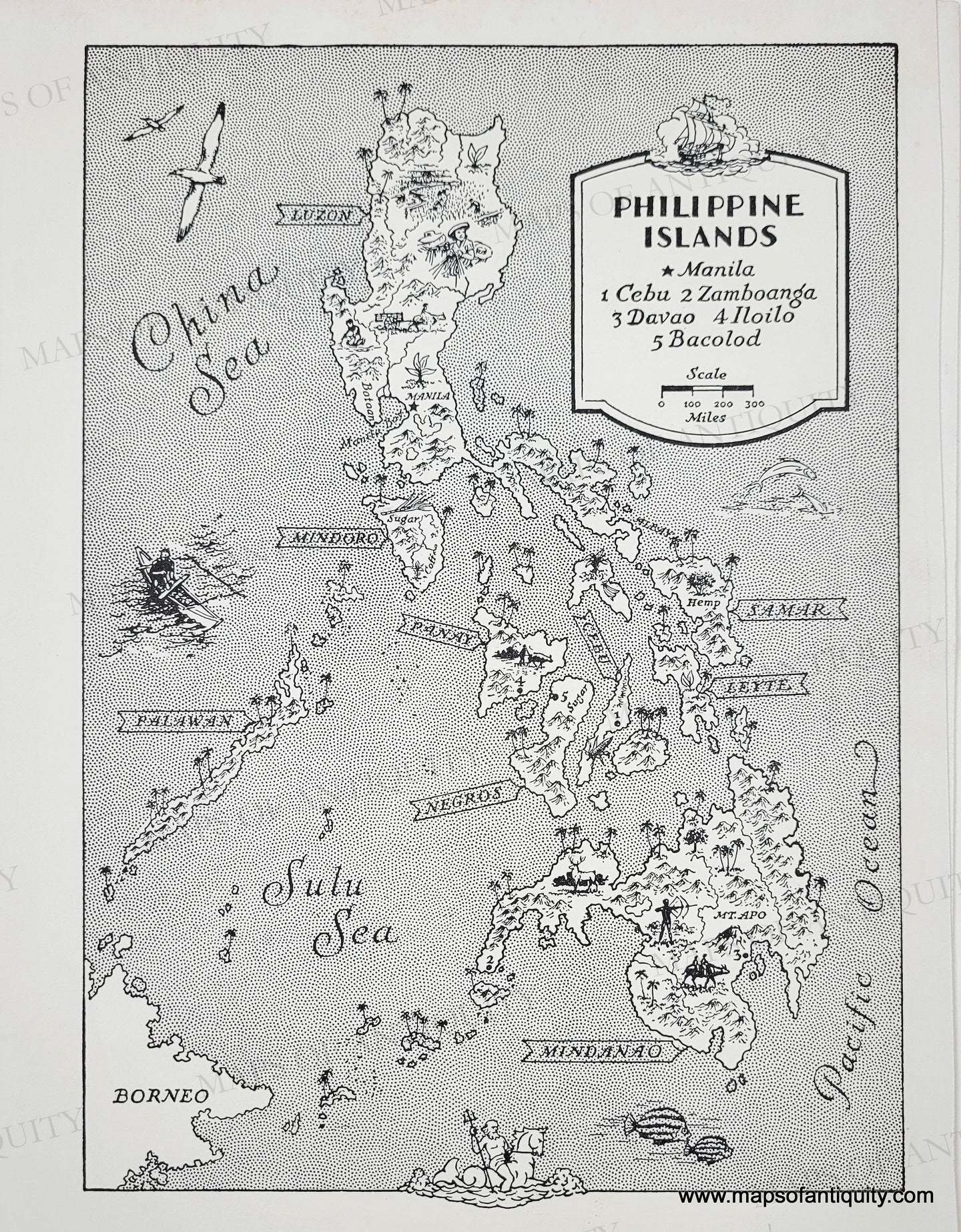 Genuine-Vintage-Map-Philippine-Islands-1945-J-B-Lippincott-Company-Maps-Of-Antiquity