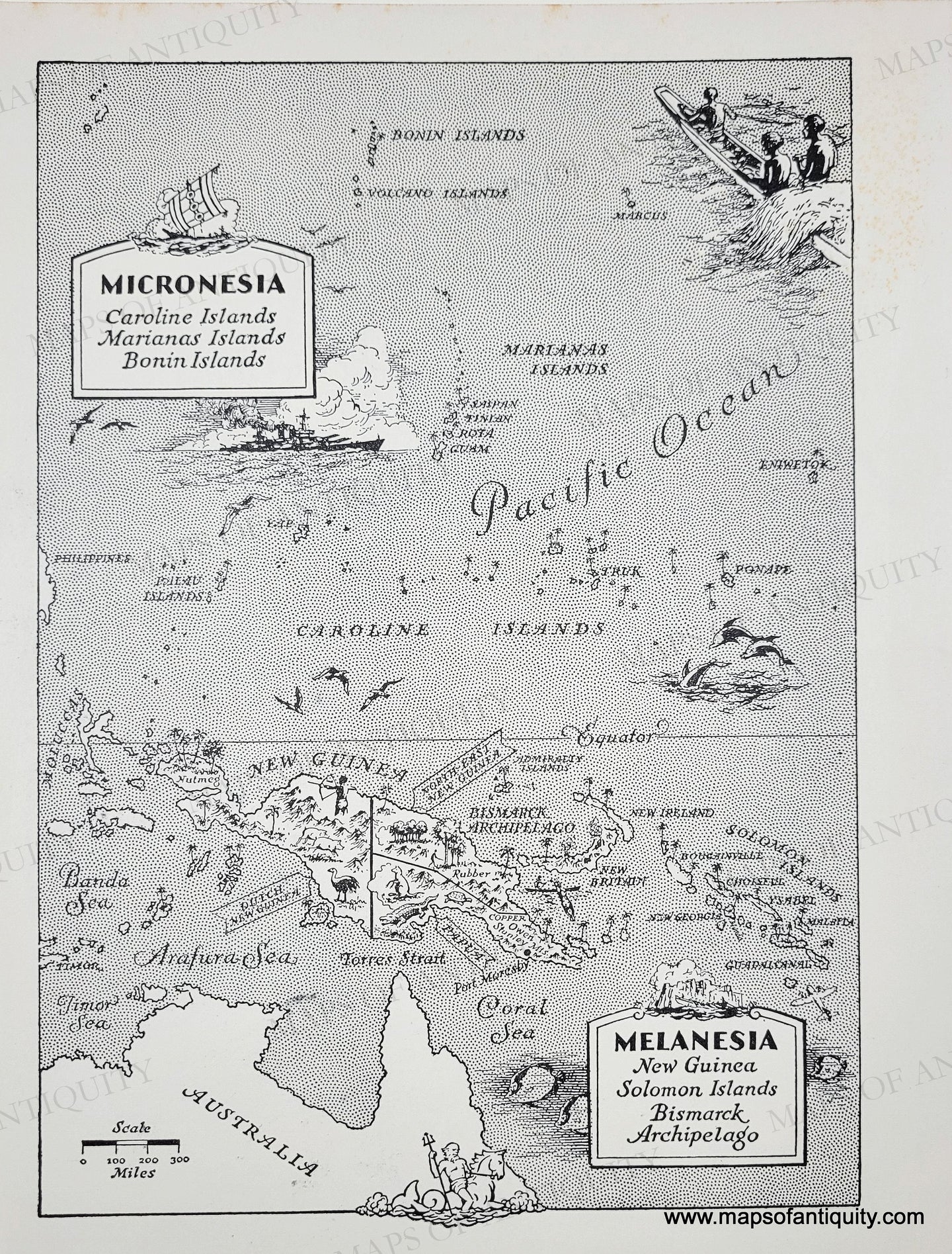 Genuine-Vintage-Map-Micronesia-Melanesia-1945-J-B-Lippincott-Company-Maps-Of-Antiquity