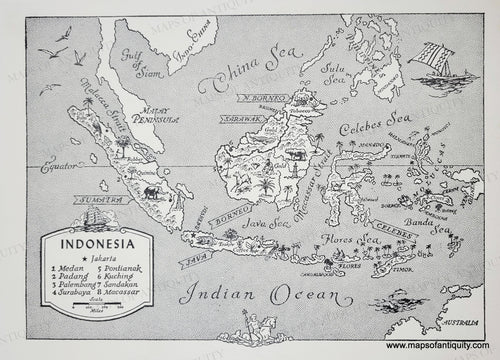 Genuine-Vintage-Map-Indonesia-1945-J-B-Lippincott-Company-Maps-Of-Antiquity