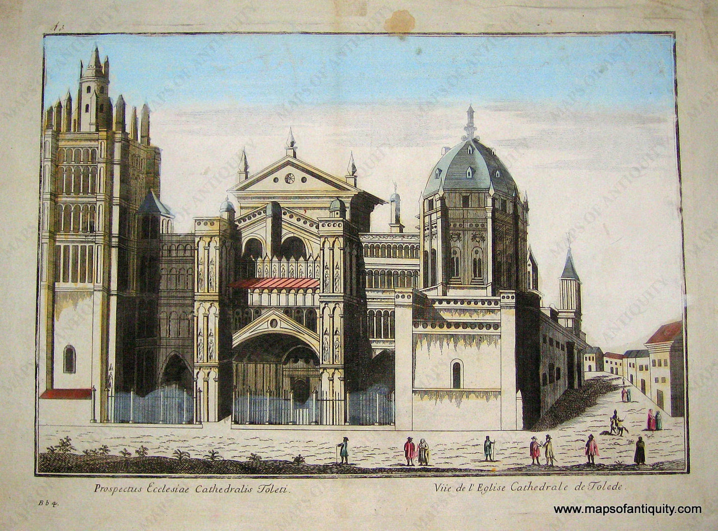 Hand-Colored-Engraved-Antique-Illustration-Vue-d'Optique-Prospectus-Ecclesiae-Cathedralis-Toleti-Toledo-Spain-Europe-Spain-C.-1750--Maps-Of-Antiquity