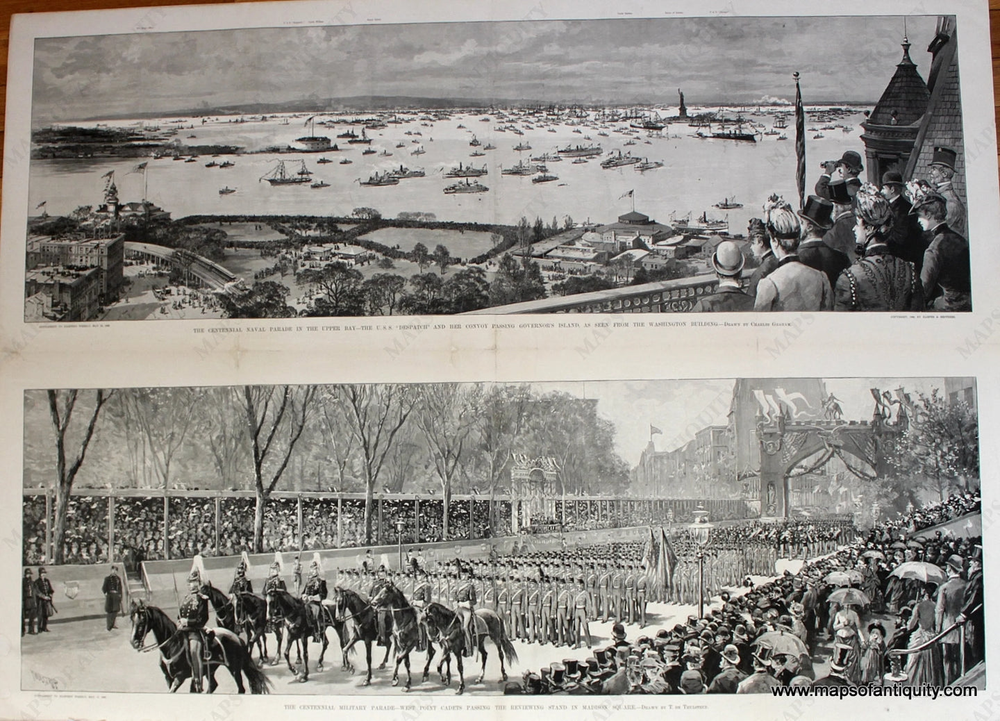 Antique-Print-The-Centennial-Naval-Parade-in-the-Upper-Bay