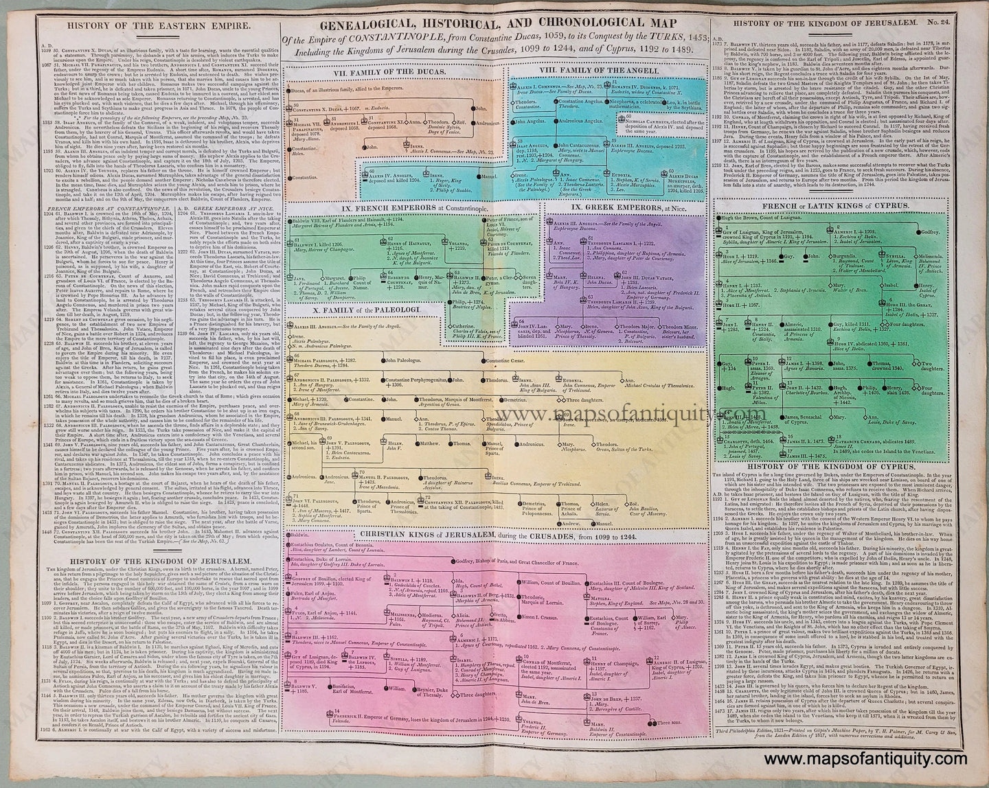 Hand-Colored-Antique-Timeline-Genealogical-Historical-and-Chronological-Map-of-the-Empire-of-Constantinople-from-Constantine-Ducas-1059-to-its-Conquest-by-the-Turks-1453-Including-the-Kingdoms-of-Jerusalem-during-the-Crusades-1099-to-1244-and-of-Syprus-1192-to-1489.-No.-24.--Other--World-1821-Lavoisne-Maps-Of-Antiquity