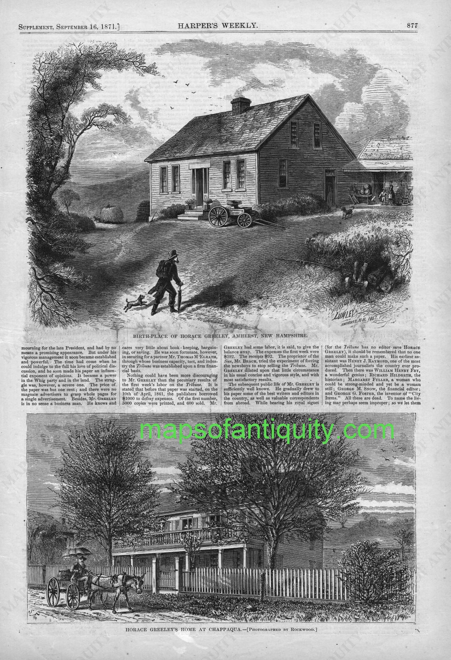 Black-and-White-Antique-Illustration-Homes-of-Horace-Greeley---1871-Harper's-Weekly-Maps-Of-Antiquity