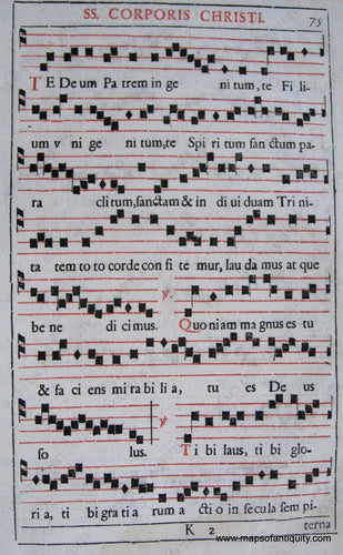 Printed-Black-and-Red-Antique-Sheet-Music-Antique-Sheet-Music-SS.-Corporis-Christi-pg.-75-76-**********-Antique-Prints-Antique-Sheet-Music-c.-17th-century-Unknown-Maps-Of-Antiquity