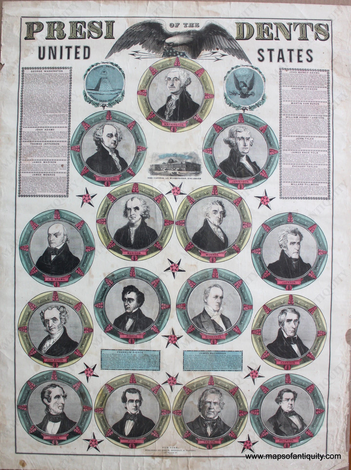 Antique-Hand-Colored-Print-Presidents-of-the-United-States-Historical-Prints--c.-1860-Ensign-Bridgman-&-Fanning-Maps-Of-Antiquity