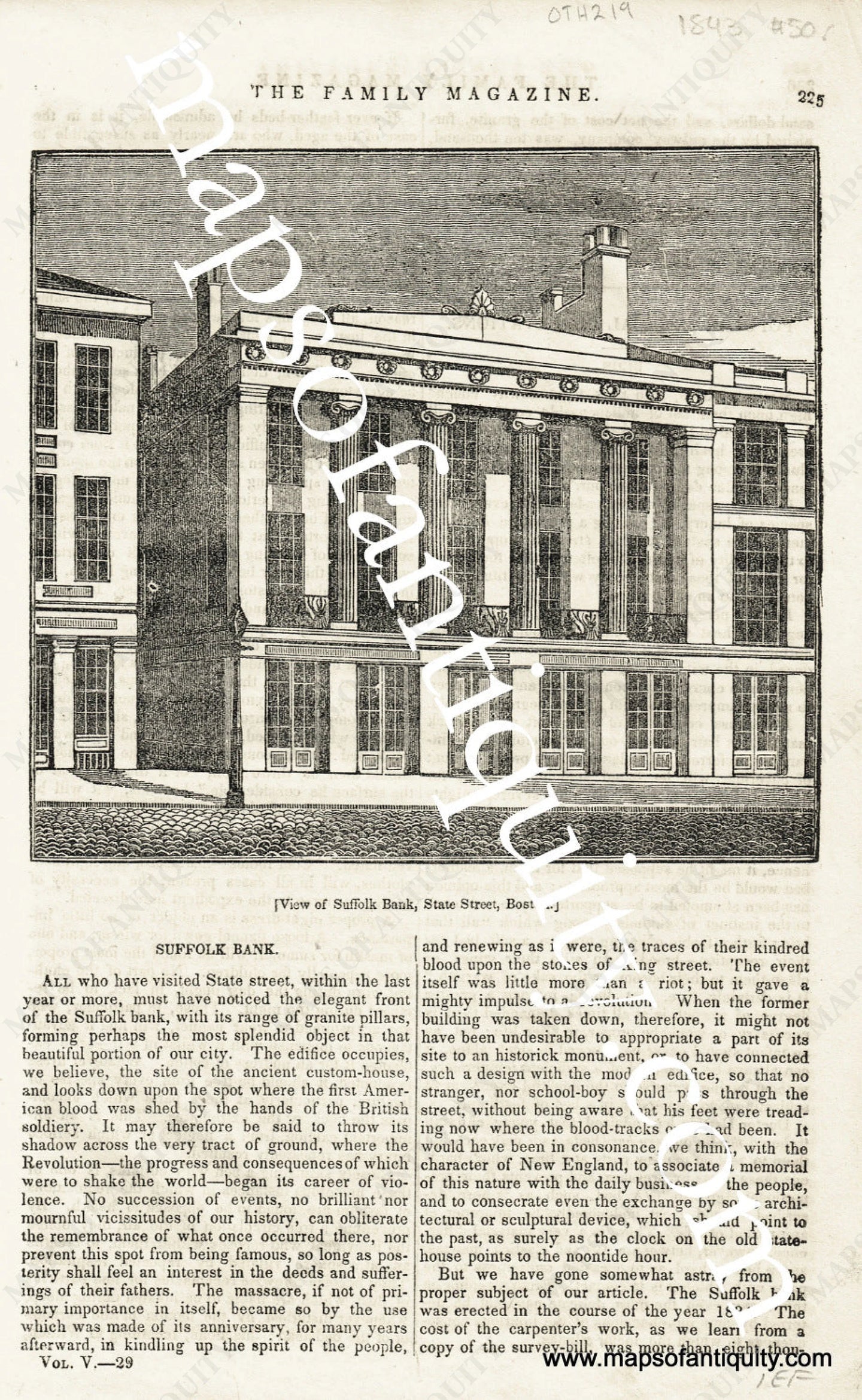 Antique-Uncolored-Print-View-of-Suffolk-Bank-State-Street-Boston-Massachusetts-Boston-1839/1843-The-Family-Magazine-Maps-Of-Antiquity