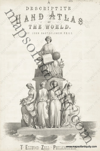 Antique-Printed-Color-Map-A-Descriptive-Hand-Atlas-of-The-World-(Title-Page)-Other--1873-J.-Bartholomew-Maps-Of-Antiquity