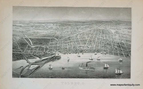 Antique-Black-and-White-Lithograph-Toledo-O.-Bird's-Eye-View-Maps-Other-U.S.-City-Maps-Ohio--c.-1870-Magnus-Maps-Of-Antiquity