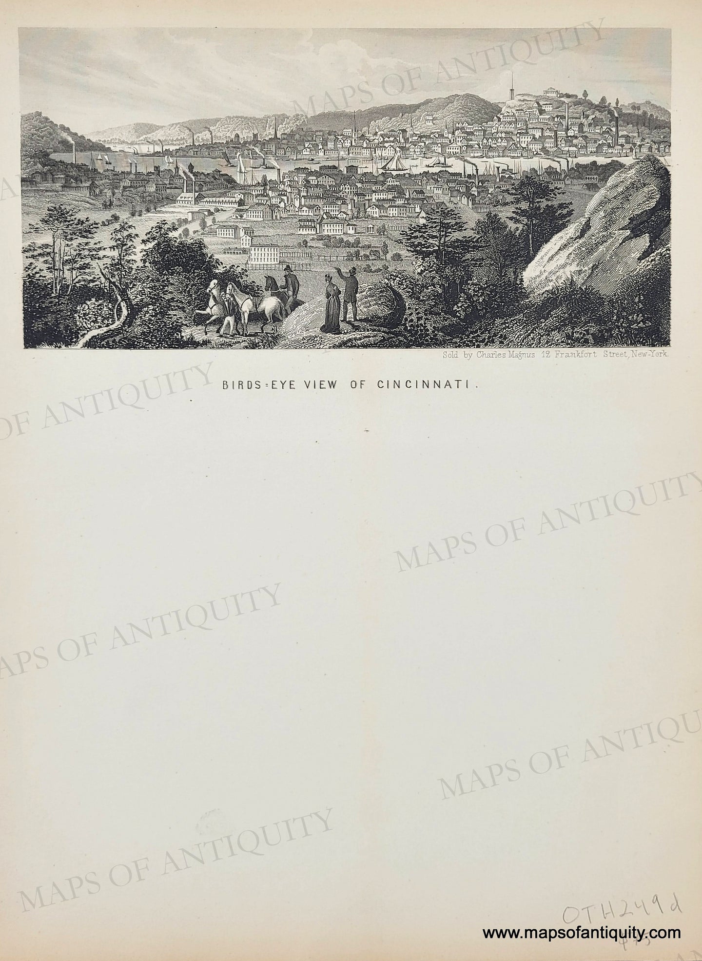 1870 - Birds-Eye View of Cincinnati - Antique Print