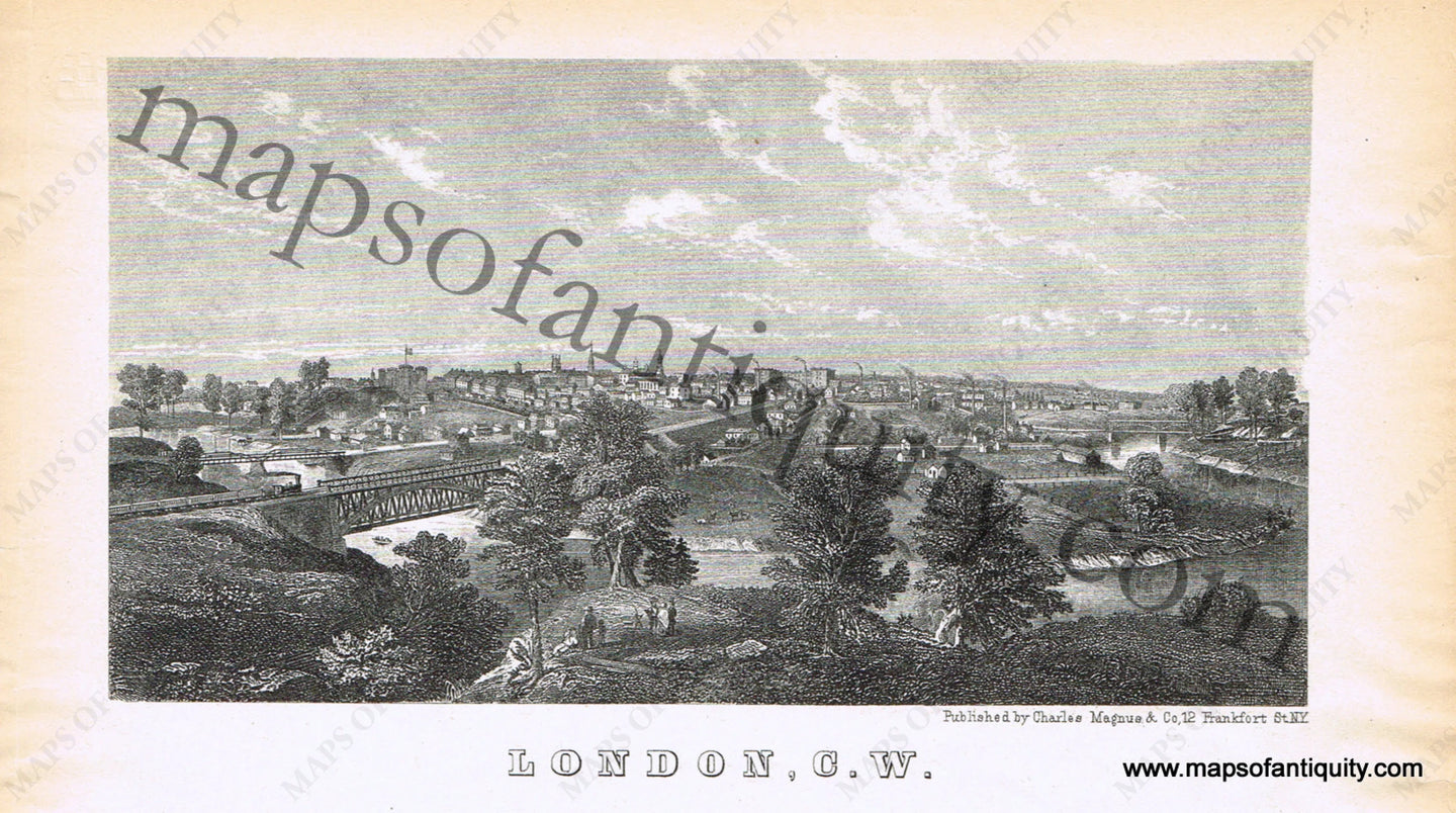 Antique-Black-and-White-Lithograph-London-C.W.-(Canada)-Bird's-Eye-View-Maps-Canadian-Cities--c.-1870-Magnus-Maps-Of-Antiquity