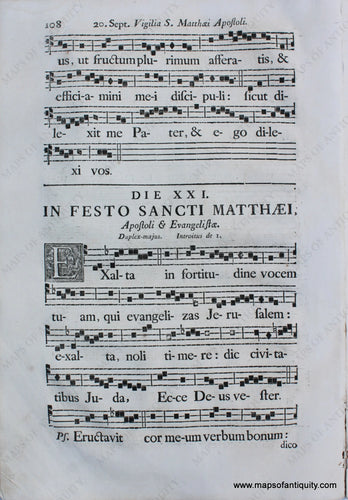 Antique-Sheet-Music-Woodblock-Printed-mid-18th-century-Feast-of-Saint-Matthew-Apostle