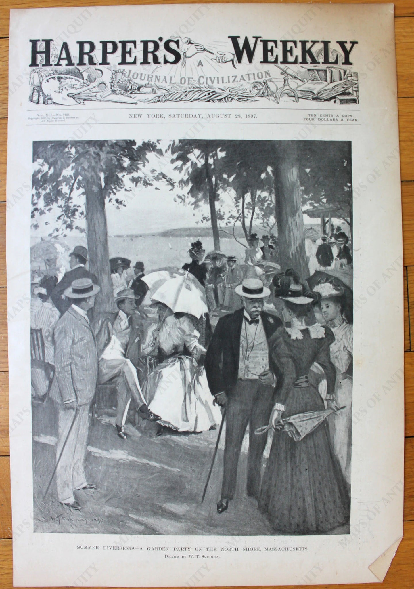 Antique-Map-Summer-Diversions-A-Garden-Party-on-the-North-Shore-Massachusetts-Harper's-Weekly-1897-Maps-Of-Antiquity