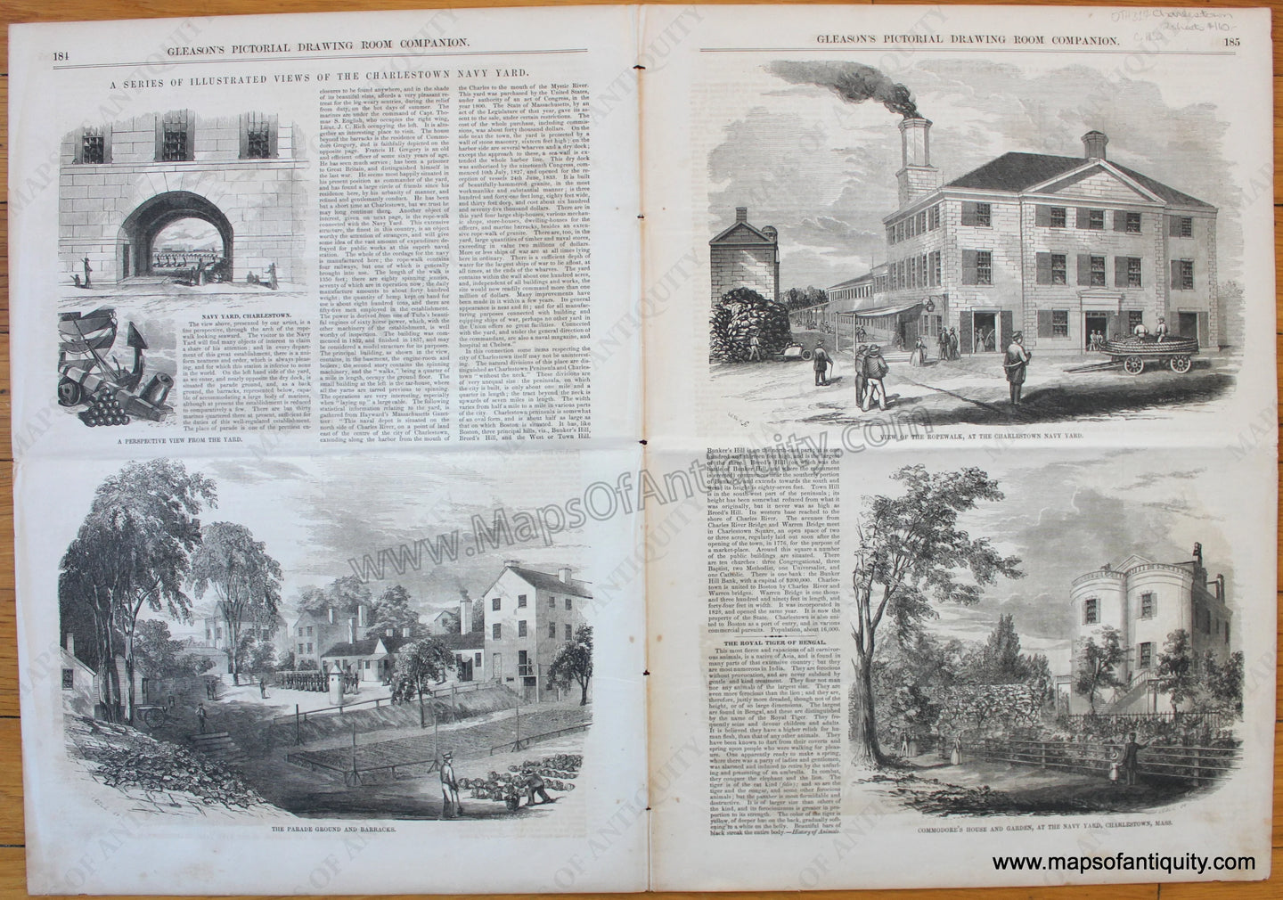 Antique-Black-and-White-Illustrations-Charlestown-Navy-Yard-c.-1852-Gleason's-Pictorial-Drawing-Room-Companion-Boston-1800s-19th-century-Maps-of-Antiquity