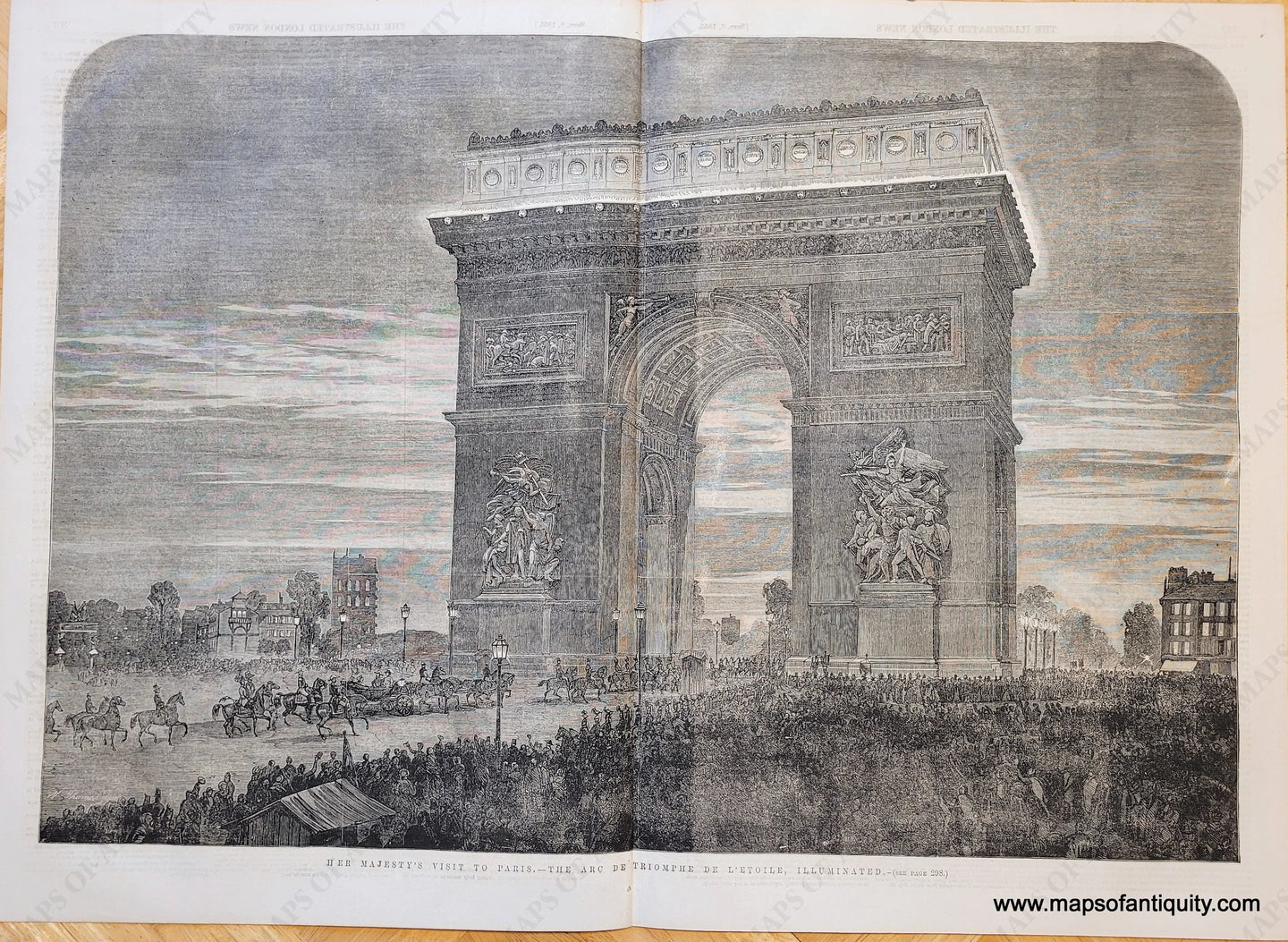 Genuine-Antique-Print-Her-Majestys-Visit-to-Paris-The-Arc-de-Triomphe-de-lEtoile-Illuminated-Antique-Prints-Other-Antique-Prints-Paris-City-Views-1855-Illustrated-London-News-Maps-Of-Antiquity-1800s-19th-century