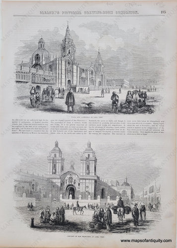 Genuine-Antique-Print-Plaza-and-Cathedral-of-Lima-Peru-Convent-of-San-Francisco-at-Lima-Peru-Antique-Prints-Other-Antique-Prints-South-America--1849-Illustrated-London-News-Maps-Of-Antiquity-1800s-19th-century