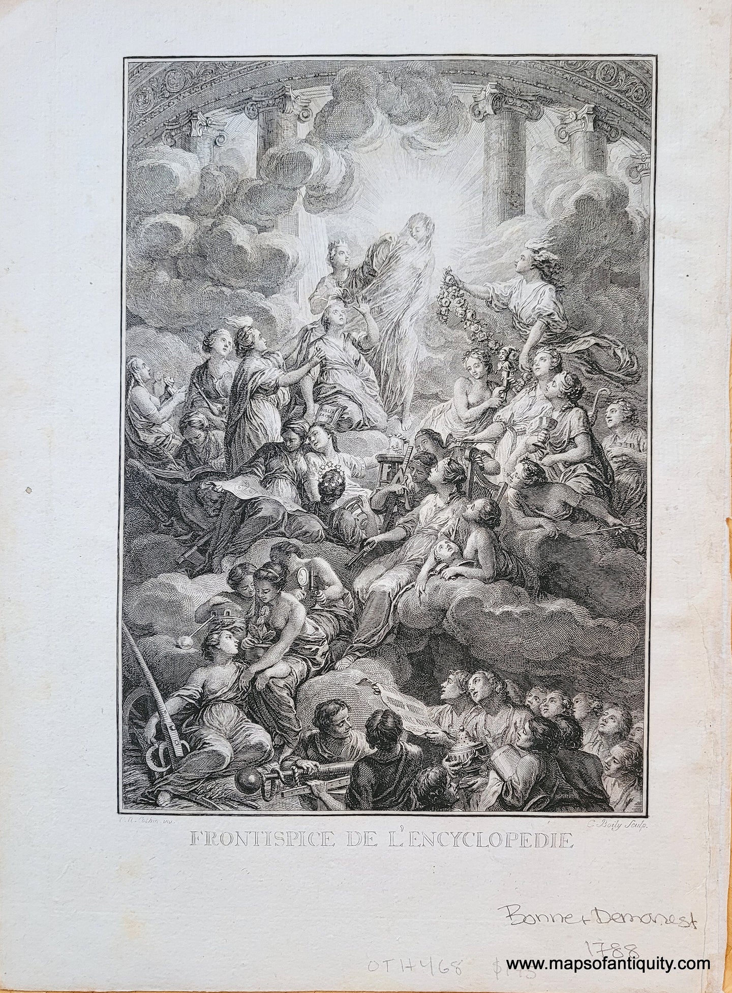 1788 - Frontispice de l'Encyclopedie - Antique Print