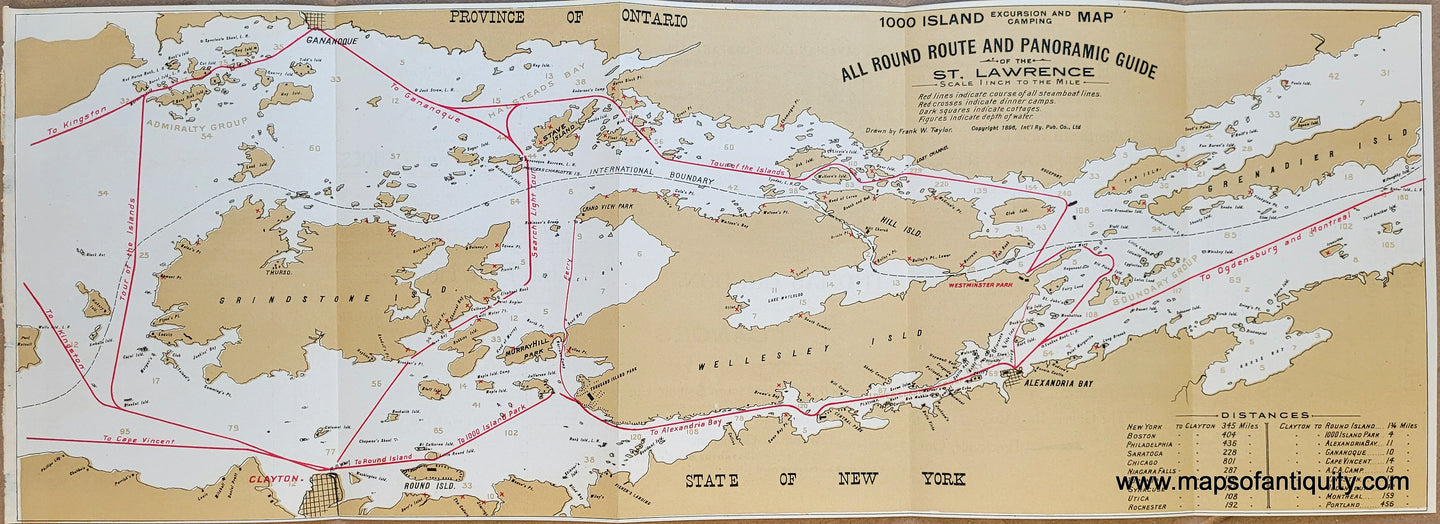 Genuine-Antique-Map-1000-Island-Excursion-and-Camping-Map-1897-International-Railway-Publishing-Co--Maps-Of-Antiquity