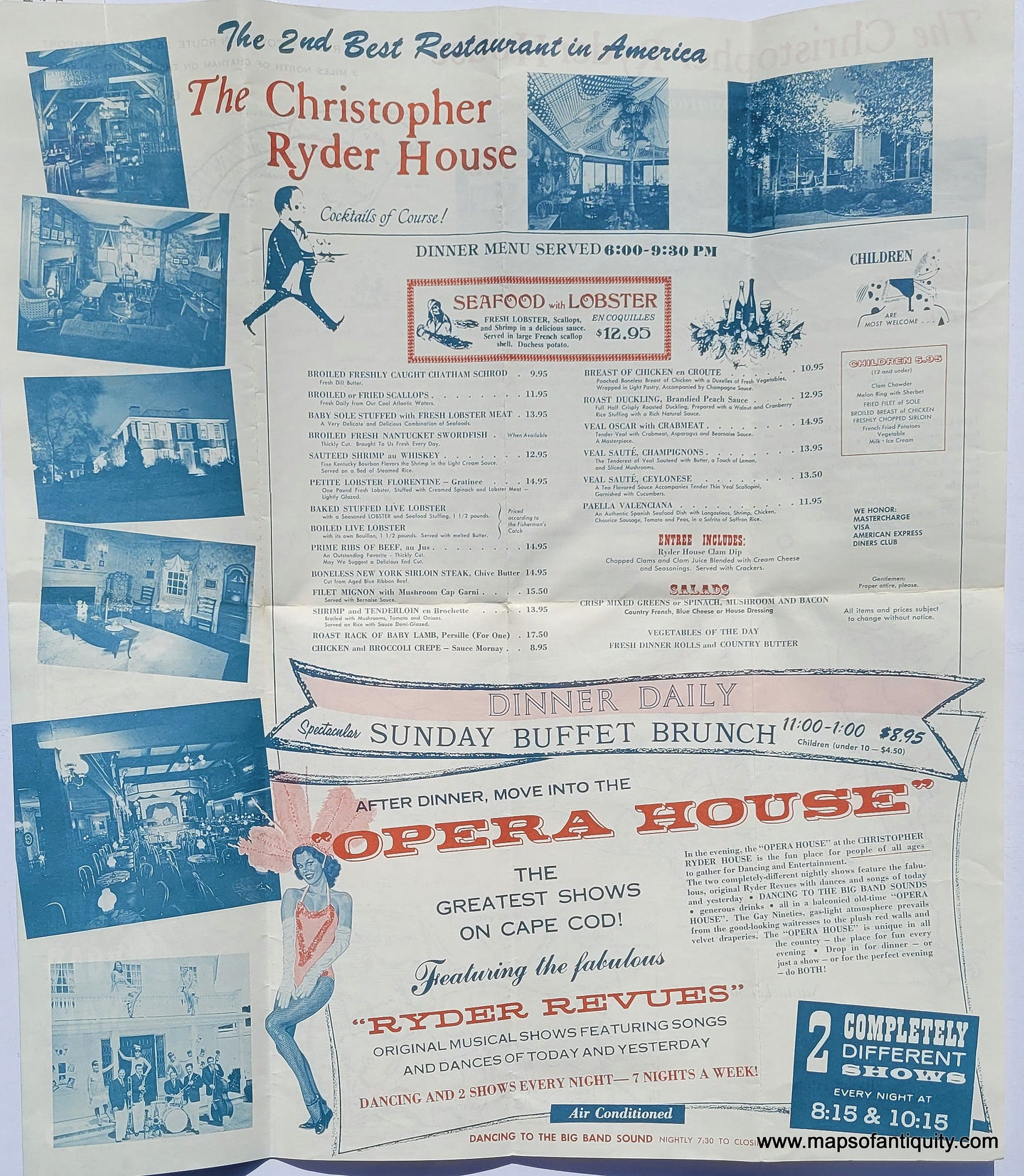 1980s - Christopher Ryder House Menu, Chatham MA, with Cape Cod Map ...