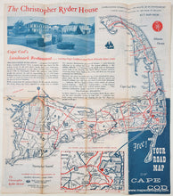 Load image into Gallery viewer, Map of Cape Cod with promotional text for the Christopher Ryder House. Genuine-Original-Menu-Christopher-Ryder-House-Menu-Chatham-MA-with-Cape-Cod-Map-1960s--Maps-Of-Antiquity
