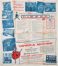 Load image into Gallery viewer, Vintage dinner menu for The Christopher Ryder House with images of the interior and opera house. Genuine-Original-Menu-Christopher-Ryder-House-Menu-Chatham-MA-with-Cape-Cod-Map-1960s--Maps-Of-Antiquity
