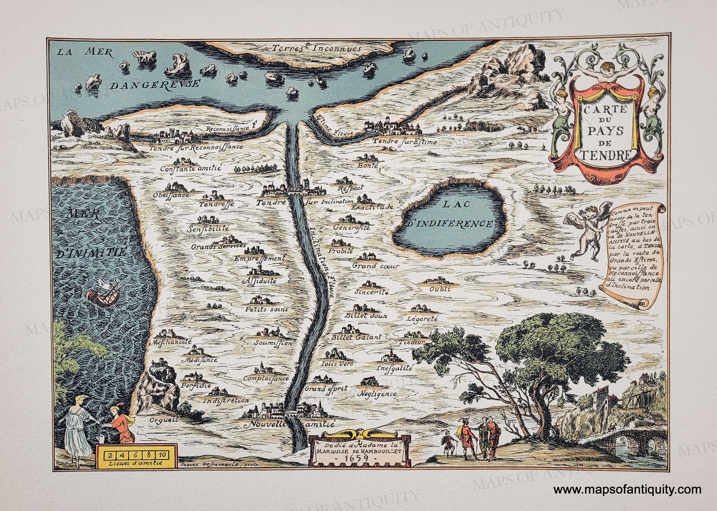 1950s - The Map of the Land of Loving - Carte du pays de Tendre - Orig ...
