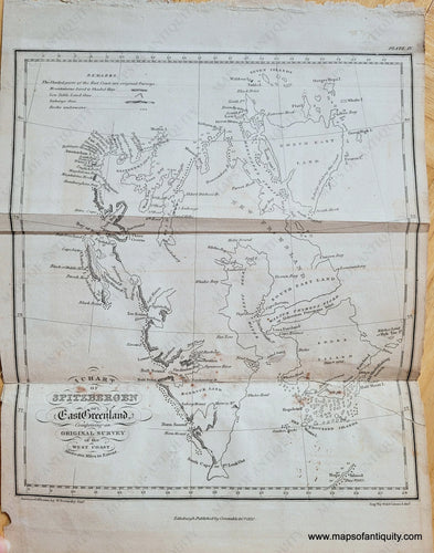 Genuine-Antique-Map-A-Chart-of-Spitzbergen-or-East-Greenland-Comprising-an-Original-Survey-of-the-West-Coast-above-200-Miles-in-Extent-Polar-Scandinavia-1820-Scoresby-Constable-Maps-Of-Antiquity-1800s-19th-century