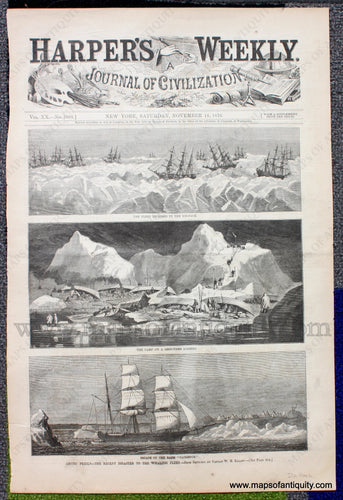 Antique-Black-and-White-Print-Arctic-Perils---The-Recent-Disaster-to-the-Whaling-Fleet-Antique-Prints--1876-Harper's-Weekly-Maps-Of-Antiquity-1800s-19th-century