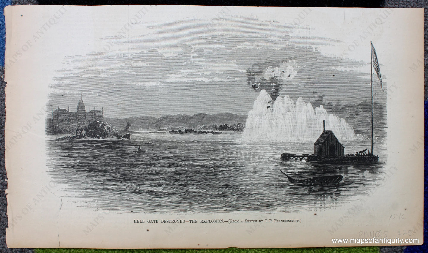 Antique-Black-and-White-Print-Hell-Gate-Destroyed---The-Explosion-Antique-Prints--1876-Harper's-Weekly-Maps-Of-Antiquity-1800s-19th-century