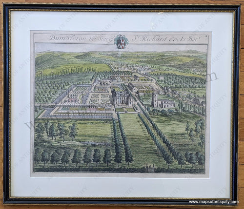 Genuine Antique Print-Dumbleton the Seat of Sir Richard Cocks Bar.t (Baronet)-1712-Kip-Maps-Of-Antiquity-1700s-18th-century