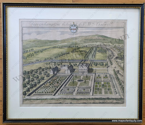 Genuine Antique Print-Dumbleton the Seat of Sir Richard Cocks Bar.t (Baronet)-1712-Kip-Maps-Of-Antiquity-1700s-18th-century