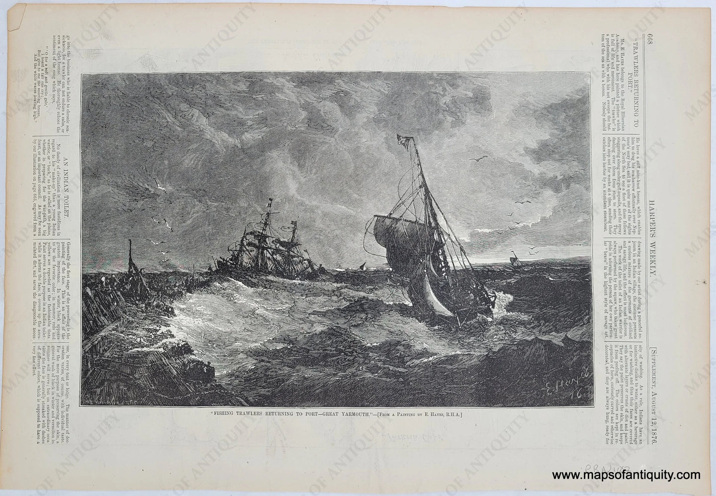 Genuine-Antique-Print-Fishing-Trawlers-Returning-to-Port--Great-Yarmouth-1876-Harpers-Weekly-Maps-Of-Antiquity