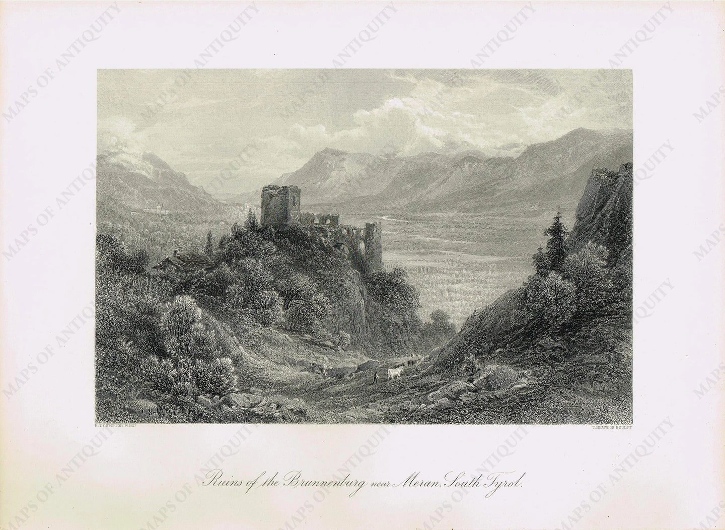 Genuine-Antique-Print-Ruins-of-the-Brunnenburg-Austria--1879-Picturesque-Europe-Maps-Of-Antiquity