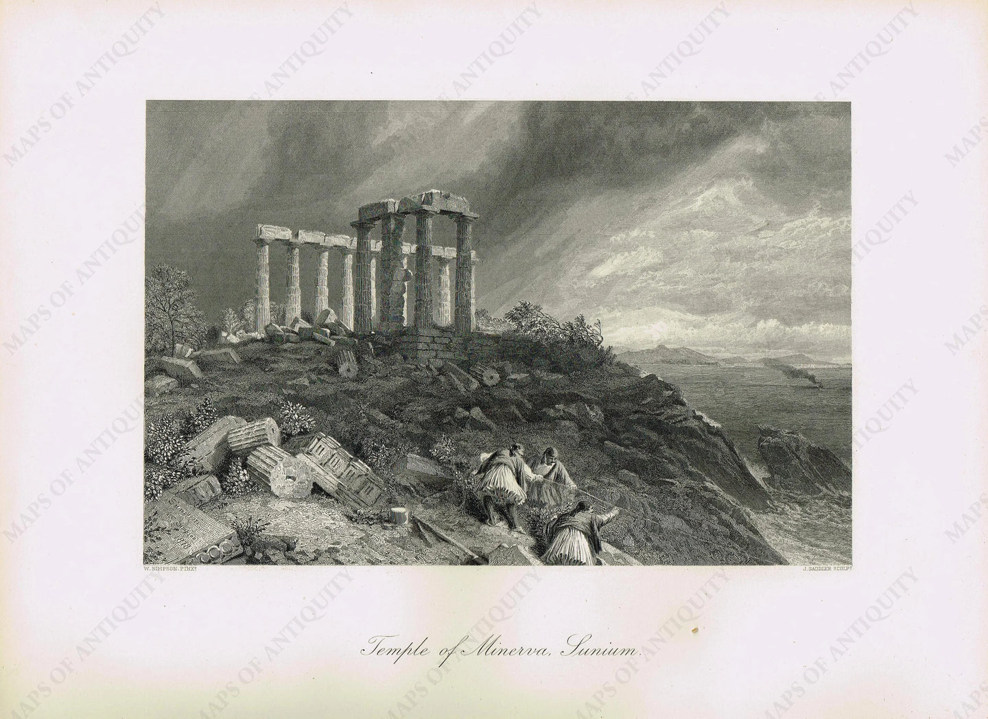 Genuine-Antique-Print-Temple-of-Minerva-Sunium-Greece--1879-Picturesque-Europe-Maps-Of-Antiquity