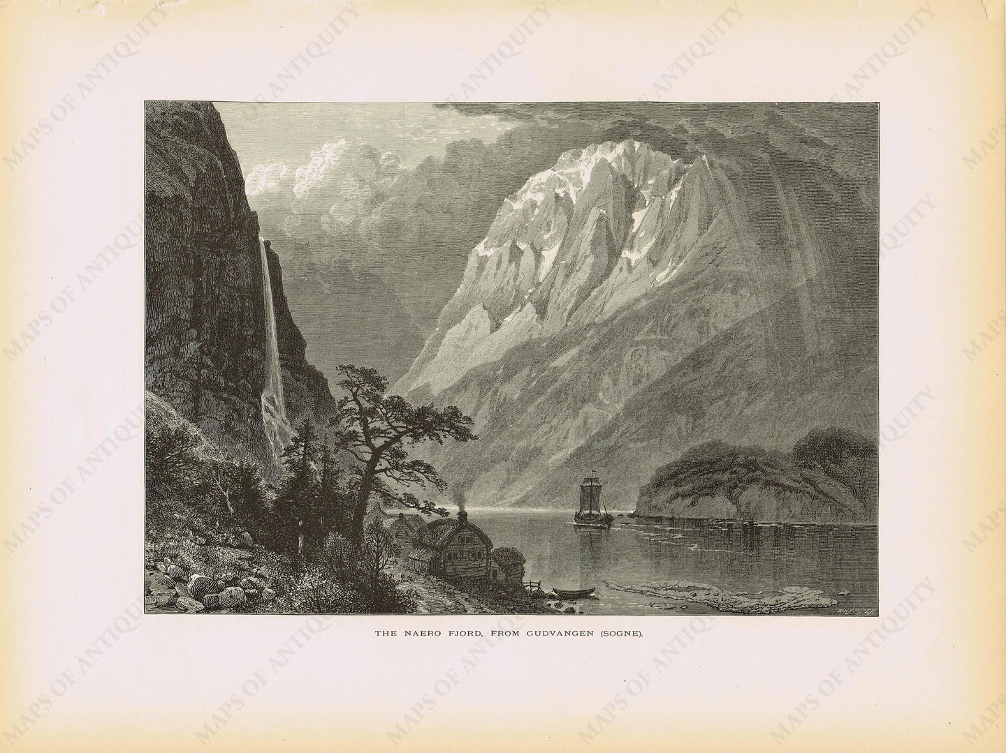 Genuine-Antique-Print-The-Naero-Fjord-From-Gudvangen-Sogne--Norway--1879-Picturesque-Europe-Maps-Of-Antiquity