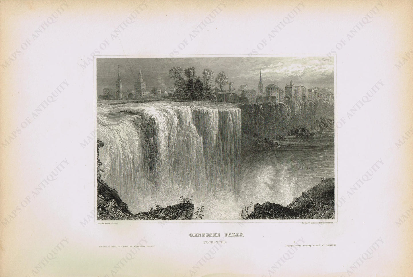 Genuine-Antique-Print-Genessee-Falls-Rochester-New-York--1855-Appleton-Maps-Of-Antiquity