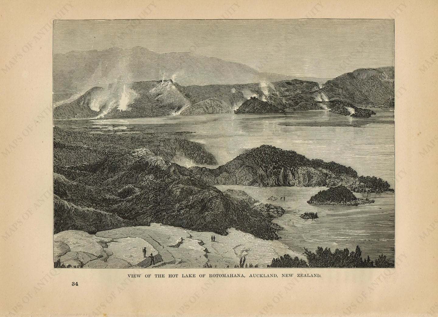 Genuine-Antique-Print-View-of-the-Hot-Lake-of-Rotomahana-Auckland-New-Zealand--1881-Robert-Brown-Maps-Of-Antiquity