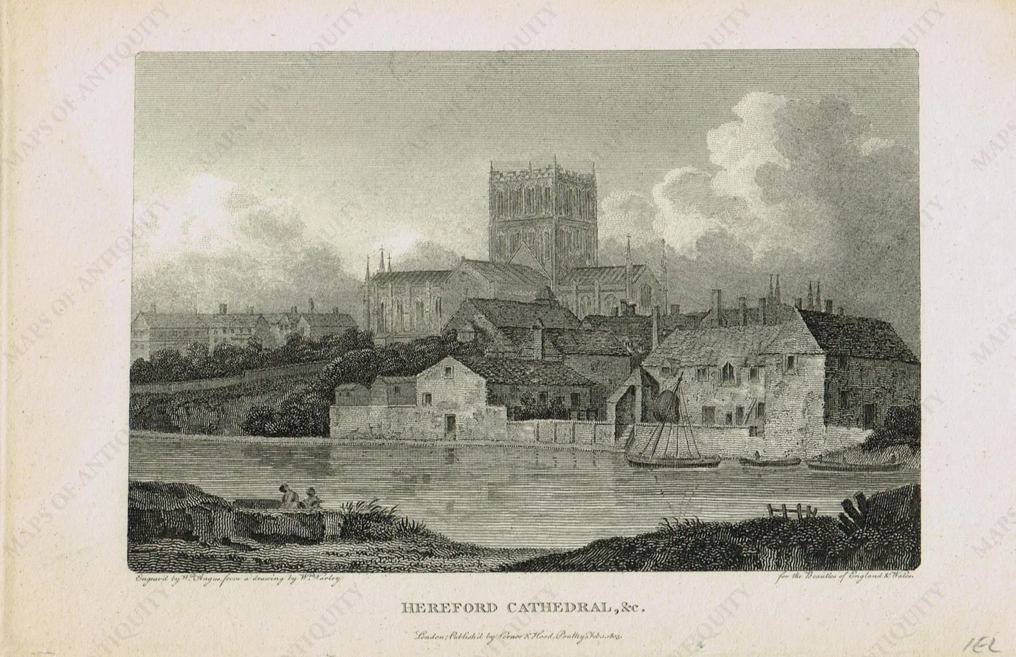 Genuine-Antique-Print-Hereford-Cathedral-England--19th-century-Unknown-Publisher-Maps-Of-Antiquity