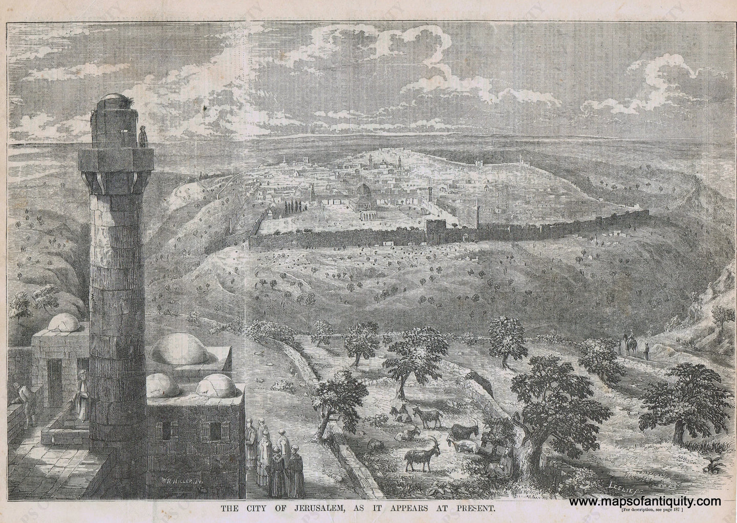 Genuine-Antique-Print-The-city-of-Jerusalem-1855-Ballous-Pictorial-Drawing-Room-Companion-Maps-Of-Antiquity