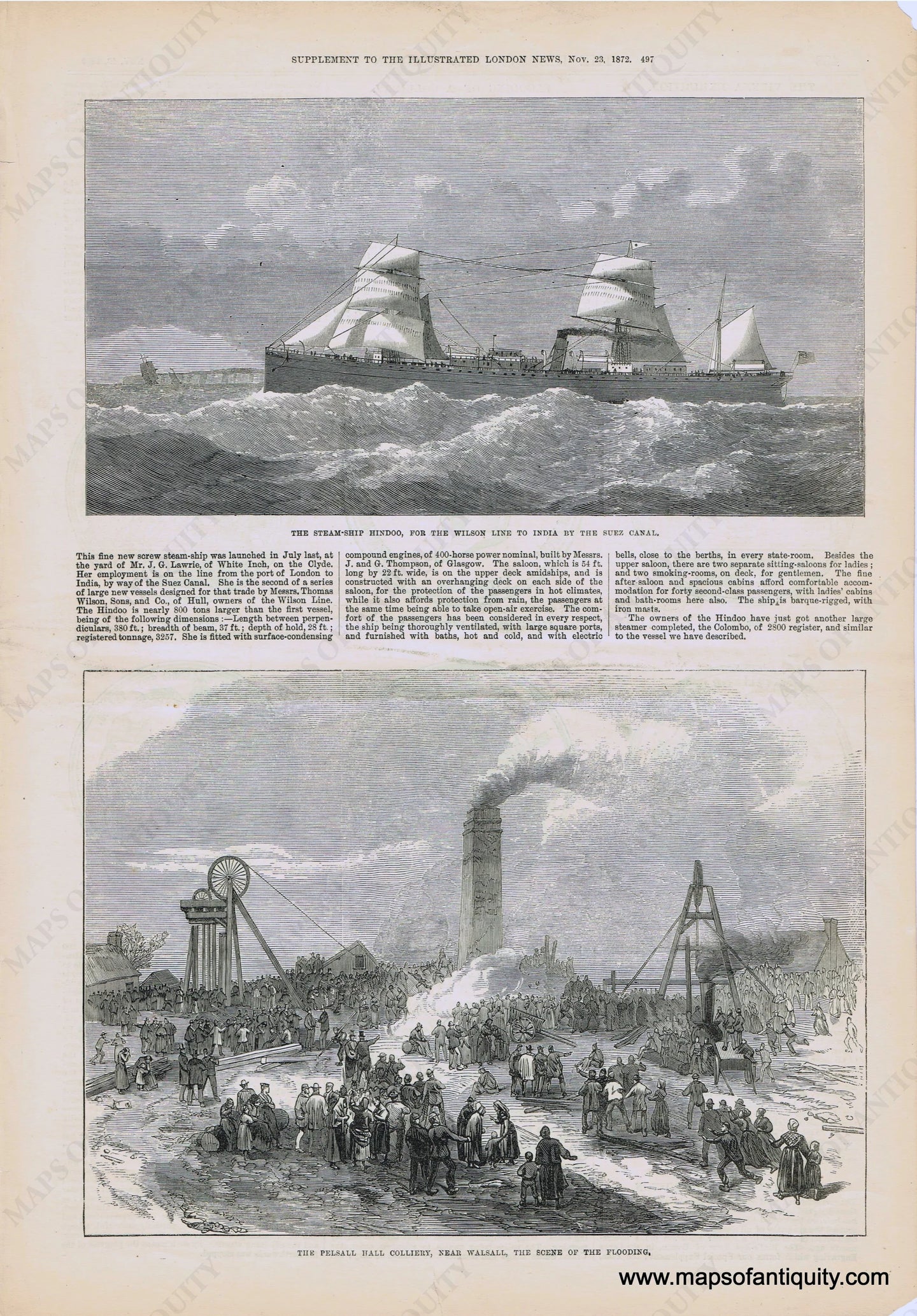 Genuine-Antique-Print-The-Steam-Ship-Hindoo-for-the-Wilson-Line-to-India-by-the-Suez-Canal--1872-Illustrated-London-News-Maps-Of-Antiquity