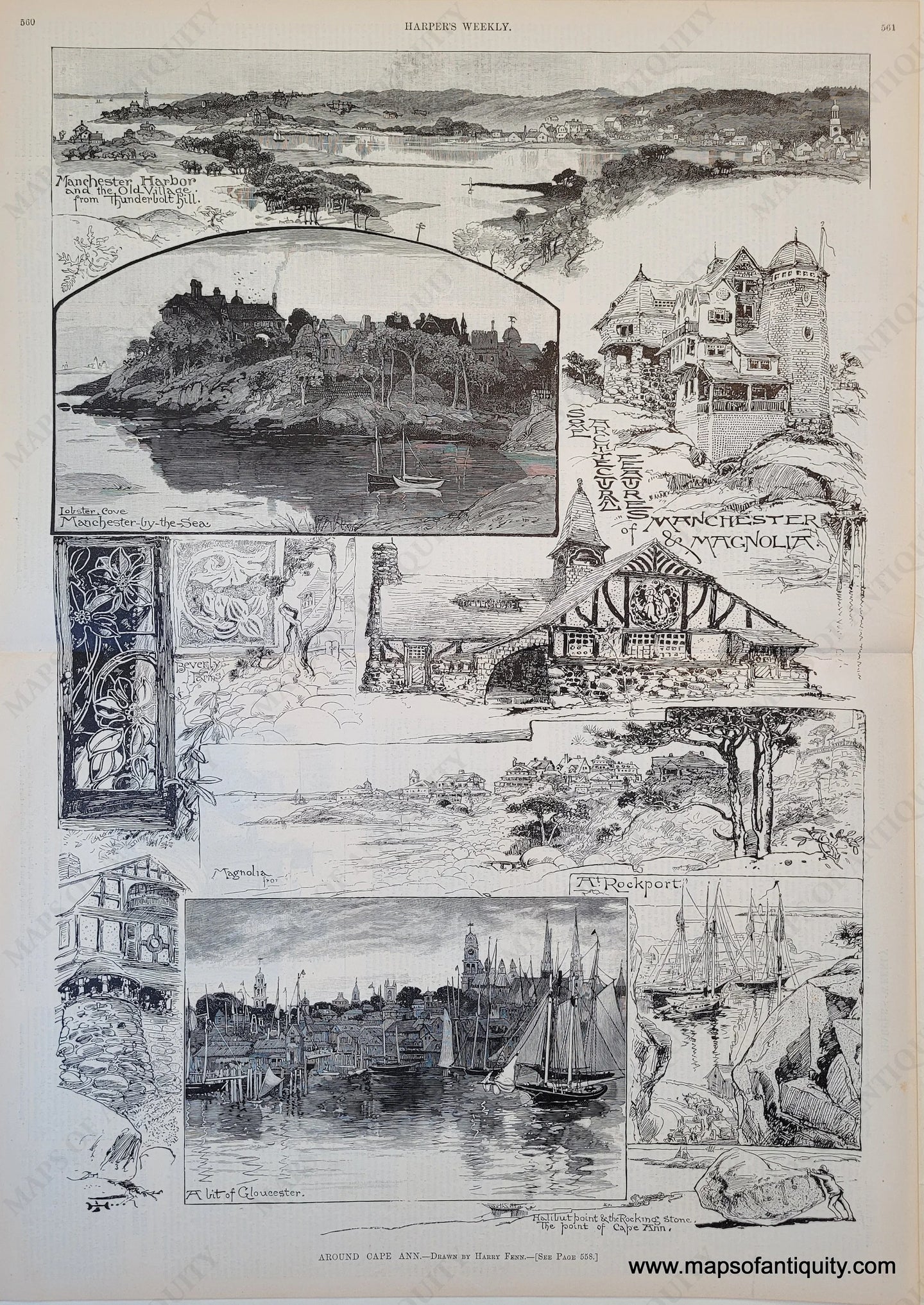 Genuine-Antique-Print-Around-Cape-Ann-1887-Harpers-Weekly-Maps-Of-Antiquity