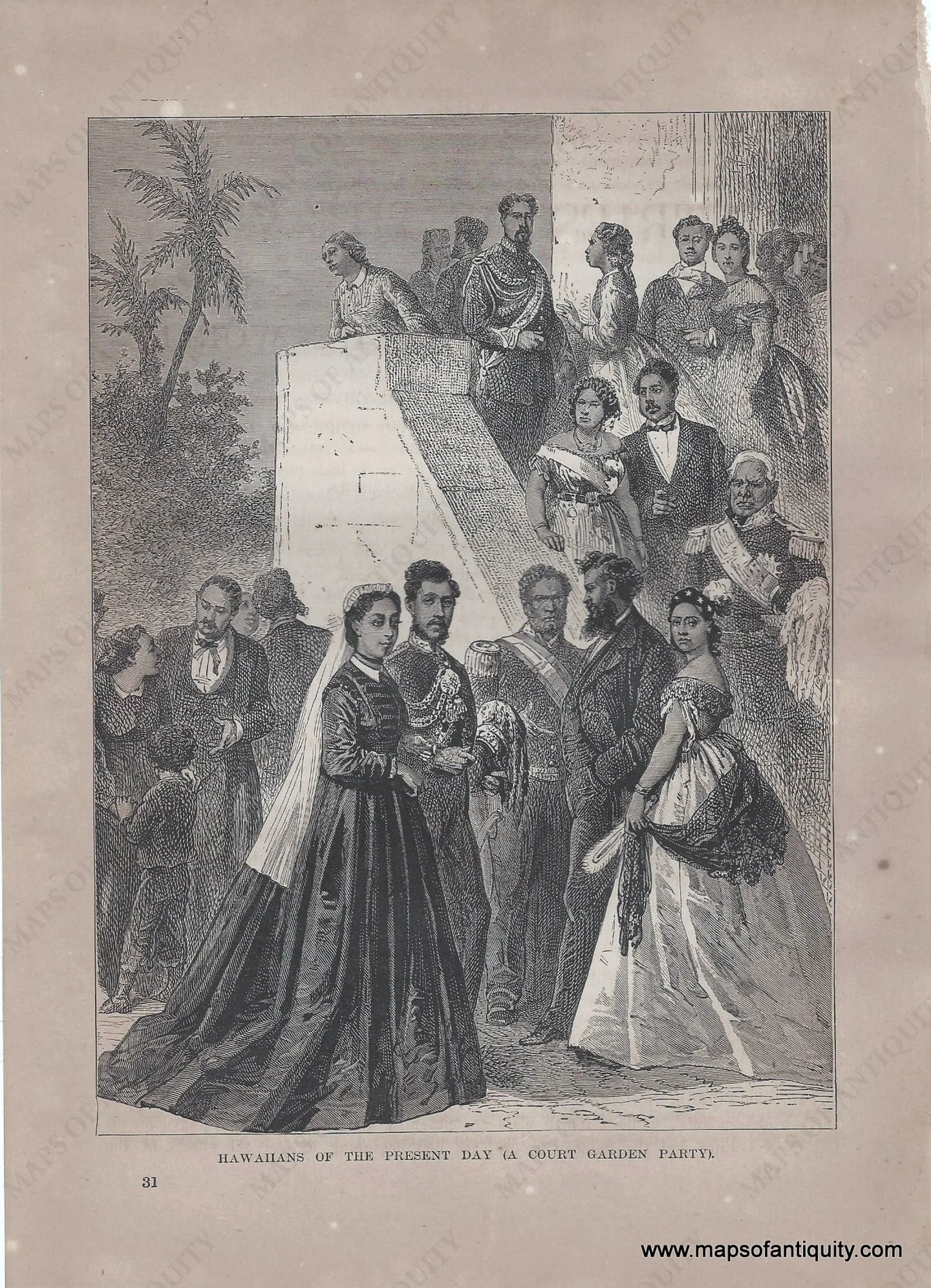 Genuine-Antique-Print-Hawaiians-of-the-Present-Day-A-Court-Garden-Party--1881-Robert-Brown-Maps-Of-Antiquity