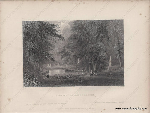 Genuine-Antique-Print-Cemetery-of-Mount-Auburn-1839-Bartlett-Maps-Of-Antiquity