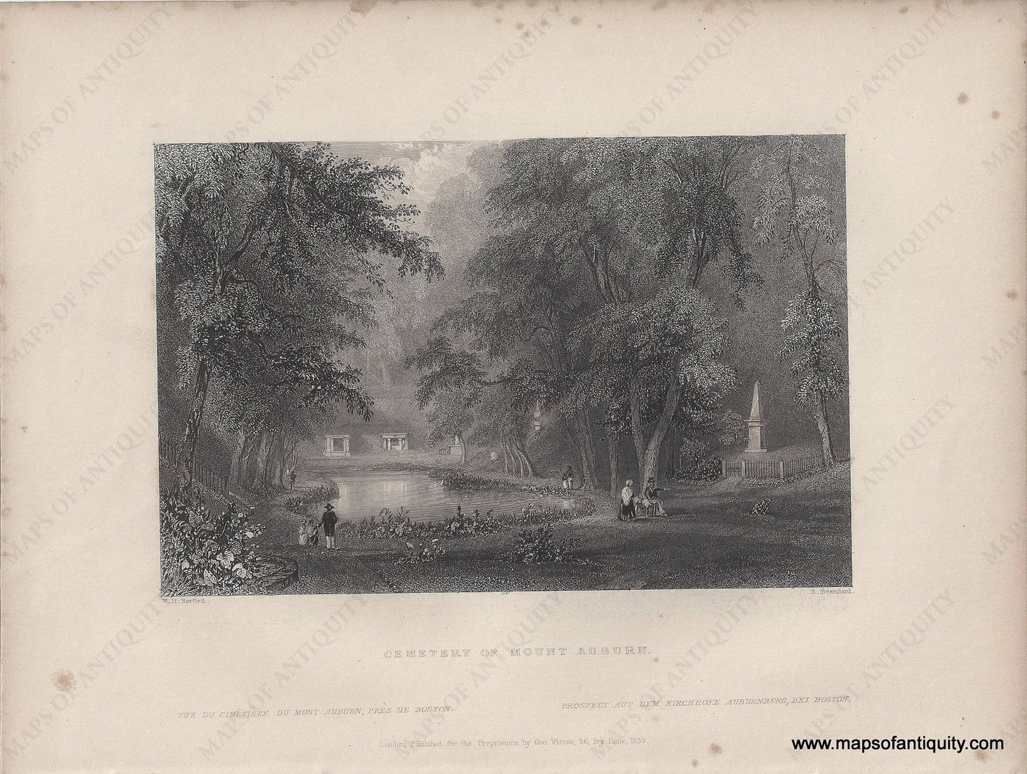 Genuine-Antique-Print-Cemetery-of-Mount-Auburn-1839-Bartlett-Maps-Of-Antiquity