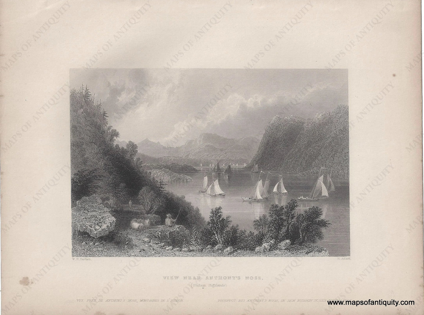 Genuine-Antique-Print-View-Near-Anthonys-Nose-Hudson-Highlands--1839-Bartlett-Maps-Of-Antiquity